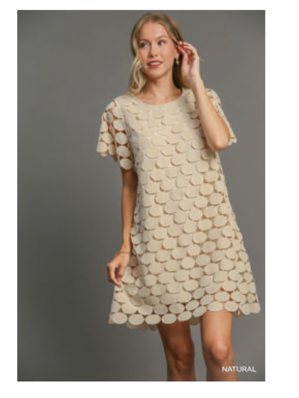 Umgee Natural Scallop Overlay Mini Dress